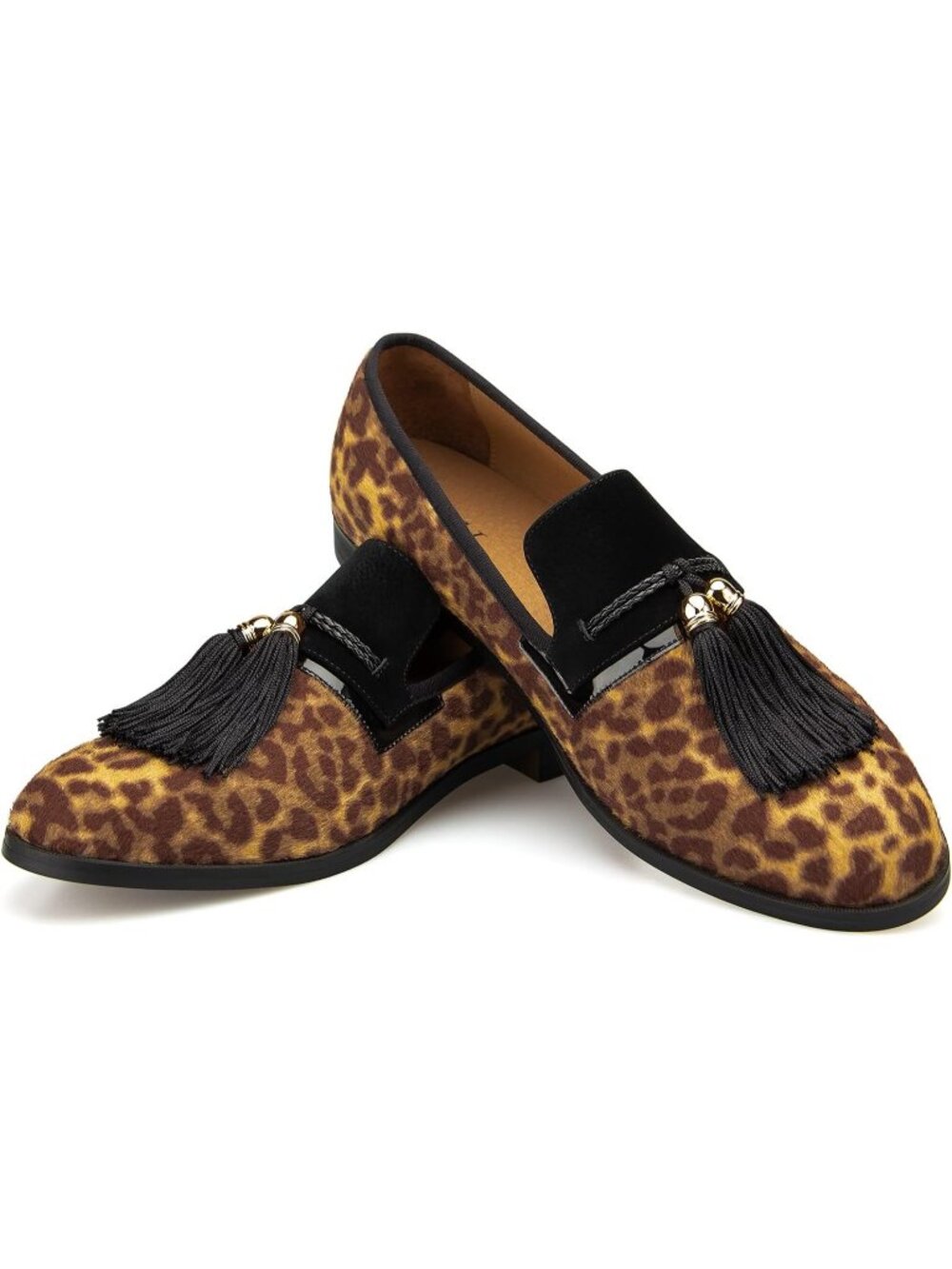 🆕Men's Leopard Vintage Velvet Embroidery Noble Loafer Shoes Slip-on Tassel